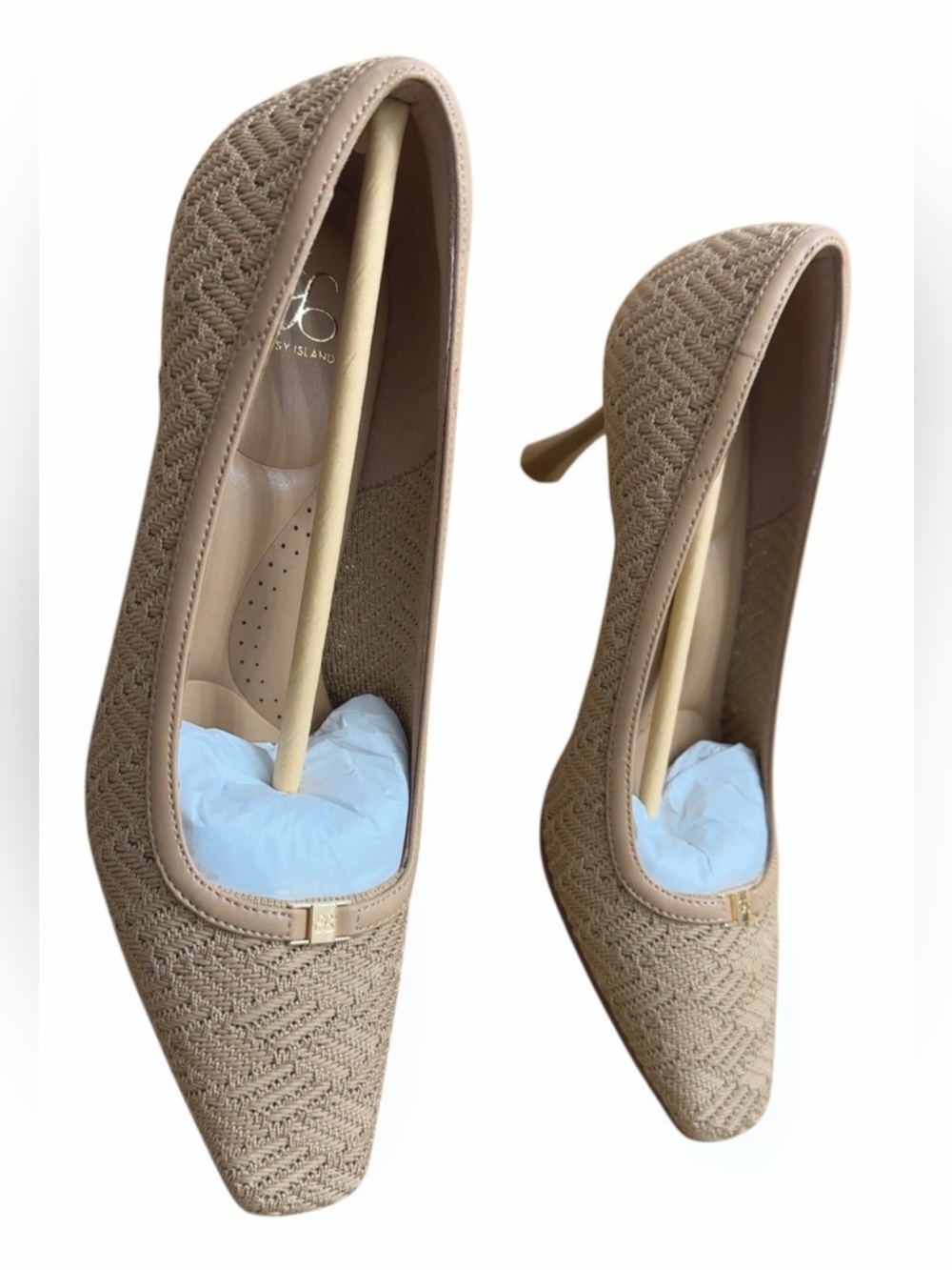 Taupe Woven Square Toe Pumps Size 6.5 – New in Box – $129 Retail